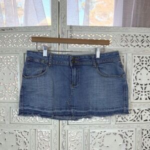 Younique Y2K Blue Denim Micro Mini Skirt Sz‎ 15 Cargo Grunge Distressed